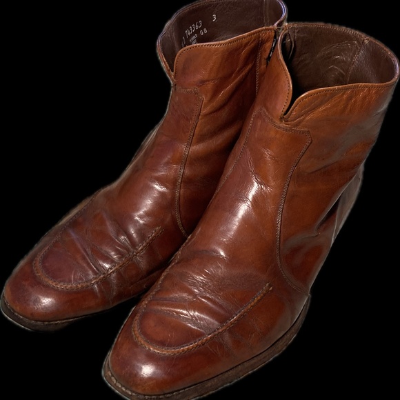 Mens Vintage Brown Leather Florsheim Side Zip up Ankle Boot, Size 9/12 D